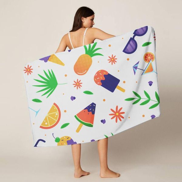 Serviette De Bain Rectangulaire En Microfibre Fraîche Motif De Fruits Adulte Plage Doux Douche Grand 70X140CM