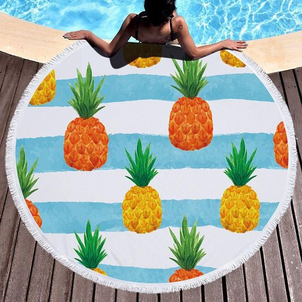 Serviette Fruit Ananas Bain Plage Microfibre Pique-Nique Couverture Tapis Tropical Grandes Serviettes Rondes Pour Adultes Serviette De Plage