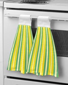 Serviette géométrique jaune-vert rayures cuisine salle de bain absorbant doux enfants main Table chiffon de nettoyage
