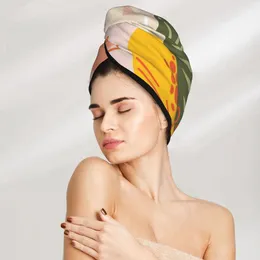 Serviette fille séchage trisse abstraite feuilles tropicales casquette du bain microfibertowel absorption turban