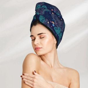 Handdoekmeisje haar drogen hoed mooie vlinder marineblauw blauw dop bad microfiberowel absorptie tulband