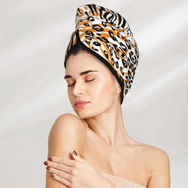 Toalla chica gorro de secado para el cabello tigre patrón de piel bañera Microfibibertowel absorción turbante