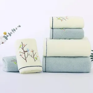 Toallas de toallas Juego de 2 Patrón de pájaros bordados Patrón de algodón Absorbente de algodón decorativo suave para el baño 13.8 x 29.5 I