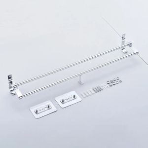 Handdoekhanger staven 40-60 cm 2 pijplaten zonder ponsenvrije douchekleding hangende muurrek zilveren aluminium houder haak badkamer accessoires