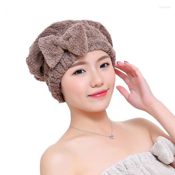 Toalla Helloyung Bowknot Mujeres Baño Absorbente Secado rápido Poliéster Algodón Baño Cabello Seco Cap Head Wrap Hat Salon