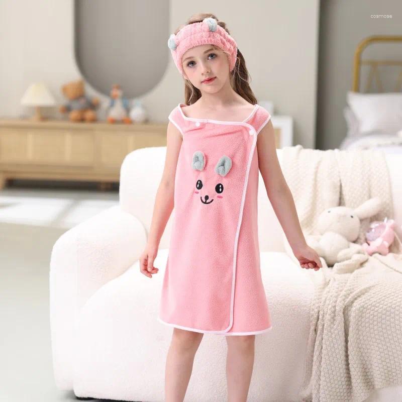 Towel High Grade Children's Bath Skirt Hair Band Suitable For Wear By Older Children In Bathrobes 3-15 Years Old Absorbent