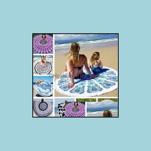 Serviette Home Textiles Jardin 36 Types Été Grandes Serviettes De Plage Rondes Imprimées En Polyester Avec Gland Cercle Serviette De Plage 150 * 150Cm Goutte