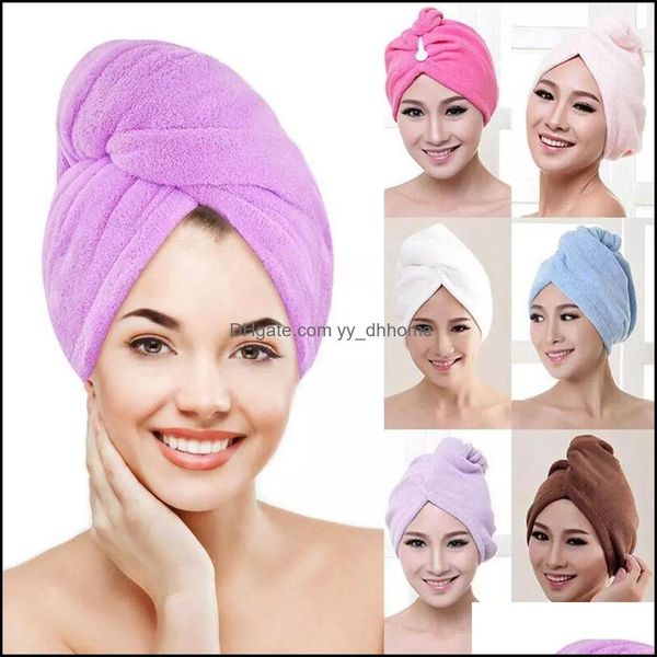 Toalla Textiles para el hogar Jardín Ll Coral Veet Cabello seco Baño Microfibra Secado rápido Turbante Super absorbente Mujeres Haircap Wra Dh39J