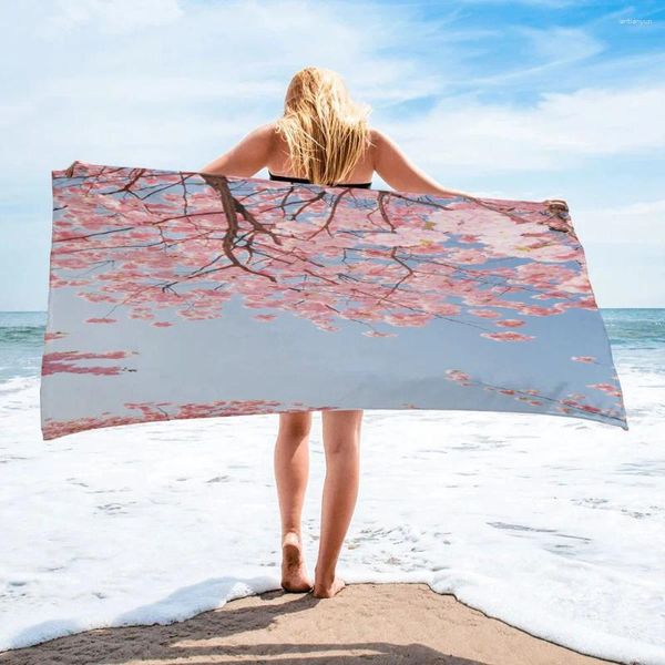 Serviette japonais rose cerise fleur ciel bel saut de printemps salle de bain à la maison microfibre rapide face sèche surf imprimé plage