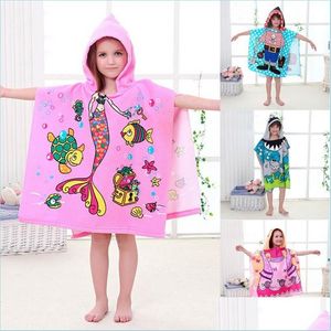 Serviette Enfants Dessin animé Cape à capuche Animal imprimé bébé garçons filles super absorbantes serviettes de plage en microfibre livraison directe maison jardin Tex Dh9Rt