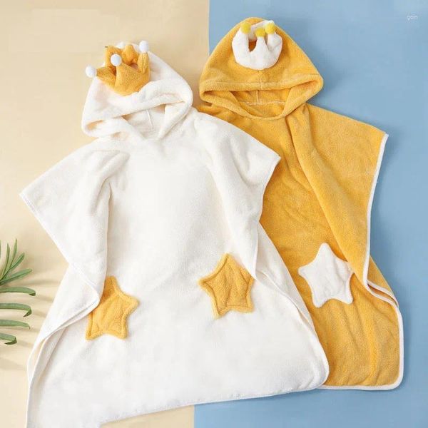 Serviette enfants à capuche bain corail polaire enfants couronne cape peignoir serviettes pour garçons filles poncho