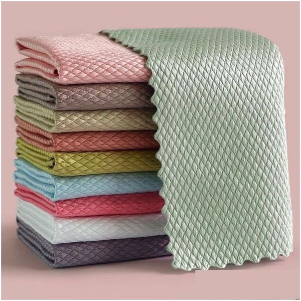 Serviette Cuisine Anti-Graisse Wi Chiffons Super Absorbant Microfibre Efficace Échelle De Poisson Essuyer Chiffon Lint Maison Lavage Vaisselle Miroir Verre Voiture Dhxj3