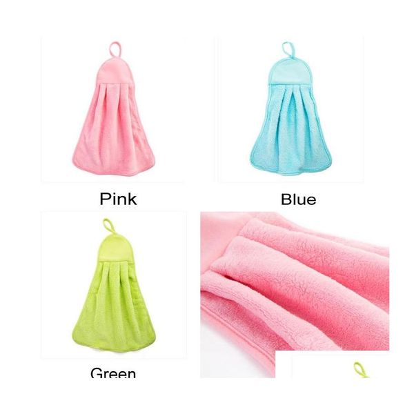 Serviette Cuisine Outils Hangable 3 Couleurs Doux Pratique Main Solide Fort Absorbant Durable Résistant à l'usure Propre Chiffon DH0486 T03 Drop D Dhbbo