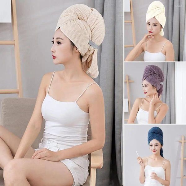 Serviette grande enveloppe pour cheveux avec sangle élastique, très Absorption d'eau, Super douce, séchage rapide, Anti-frisottis, couleur unie