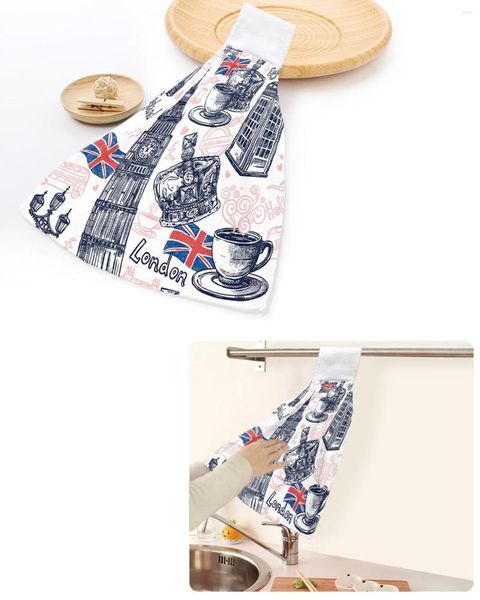 Serviette Londres Big Ben drapeau britannique cabine téléphonique rue essuie-mains maison cuisine salle de bain torchons suspendus absorbant personnalisé lingette