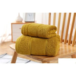 Serviette Longstaple Coton Salle De Bains Ensembles Jaune 1 Serviettes De Bain Main Doux Très Absorbant Douche Plage Adt Drop Livraison Maison Jardin Texte Dh6Mr