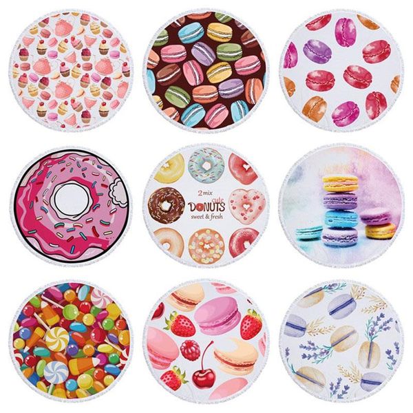 Toalla Macaron Cake Microfibra Redonda Playa Tropical Viaje Verano Natación Baño para adultos Gran manta de yoga Picnic MatTowelTowel