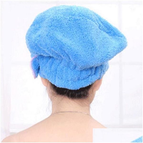 Serviette Magique Cheveux Séchage À Sec Turban Wrap Chapeau Absorption D'eau Rapide Bonnet De Bain Arc Mignon Maquillage Coral Fleece Dh1053 Drop Delivery Home Dhu2Y