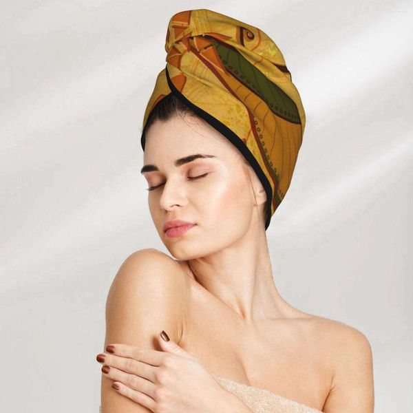 Serviette magique microfibre bonnet de douche égyptien et hiéroglyphe chapeau de bain cheveux secs séchage rapide doux dame Turban tête