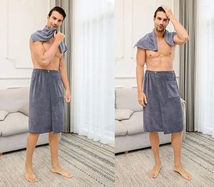 Handdoek Men Bath Wrap met zak Microvezel Verstelbare douchekwolten Spa Gym Cover One Size Fit Most Body