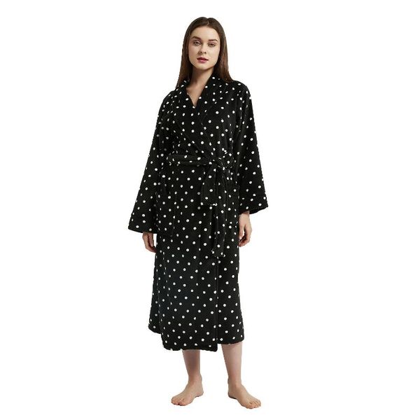 Serviette Merrylife femmes grande taille points noirs corail polaire chaud peignoir vêtements de nuit Kimono Robe de chambre vêtements de nuit Robe de bain pour dames