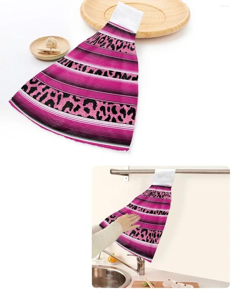 Serviette mexico rayures léopard texture de peau animale rose serviettes de main rouge cuisine salle de bain suspendue suspendue absorbante.