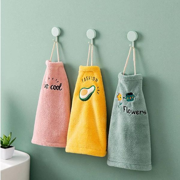 Serviette microfibre absorbant épais dessin animé suspendu main absorbant broderie cuisine salle de bain ménage mignon chiffon