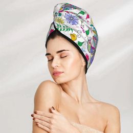 Serviette microfibre fille salle de bain séchage des cheveux absorbants floraux colorful papillon libellule magique douche casquette turban wrap