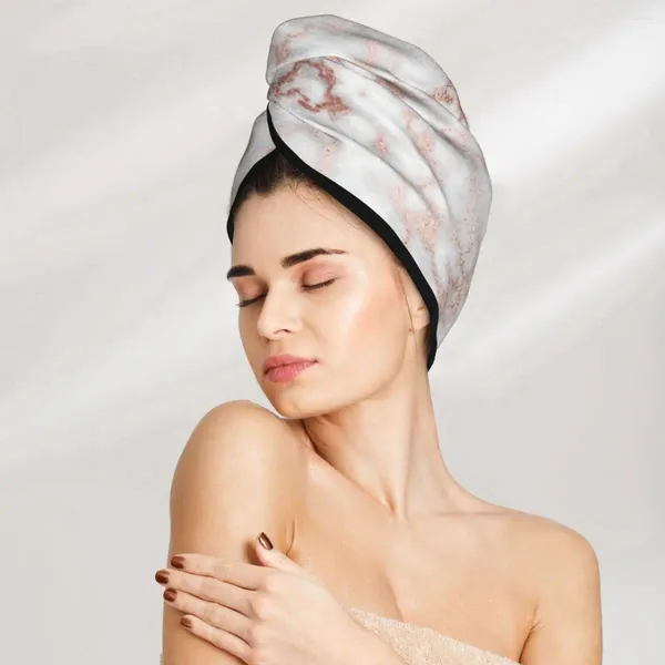 Serviette microfibre filles salle de bain séchage absorbant cheveux rose rose marbre magique douche casquette turban enveloppe