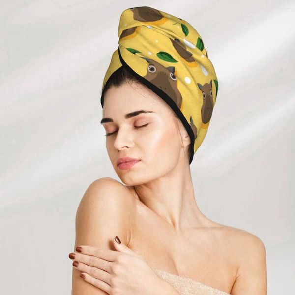 Serviette microfibre filles salle de bain sèche-cheveux absorbant cheveux mignon capybara motif magique casqueur de douche à la tête turban wrap