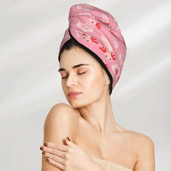 Serviette microfibre filles salle de bain sèchement absorbant cheveux rose axolotl amphibien magique douche casquette turban wrap à la tête