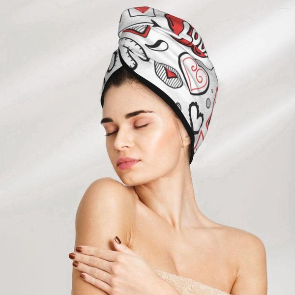 Serviette microfibre filles salle de bain séchage absorbant cheveux amour coeur discours bulle flèche magique bonnet de douche Turban tête enveloppement