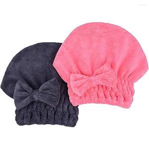 Serviette en microfibre coiffure séchage serviette enveloppe de tête avec casquette de douche à nœuds