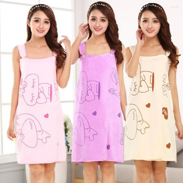 Serviette Microfibre Magique Portable Serviettes De Bain Dessin Animé Amour Imprimer Jupe À Bretelles Pour Fille Adulte Femmes Séchage Rapide