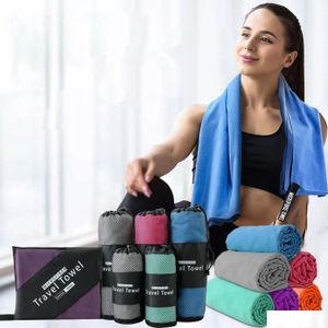 Handdoek Microvezel Sport Sneldrogend Superabsorberend Cam Zacht en lichtgewicht Gym Zwemmen Yoga Strand Drop Delivery Huis Tuin Texti Dhdr5