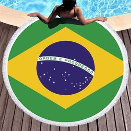 Serviette nationale drapeau rond plage microfibre Brésil Russie France Bath sports de bain Sumage Summing With Tassel