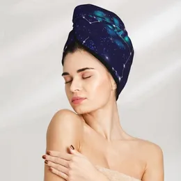 Ciel nocturne de serviette avec constellations Hair Bath Head Turban Enveloppe rapide sec pour séchage pour les femmes Salle de bain