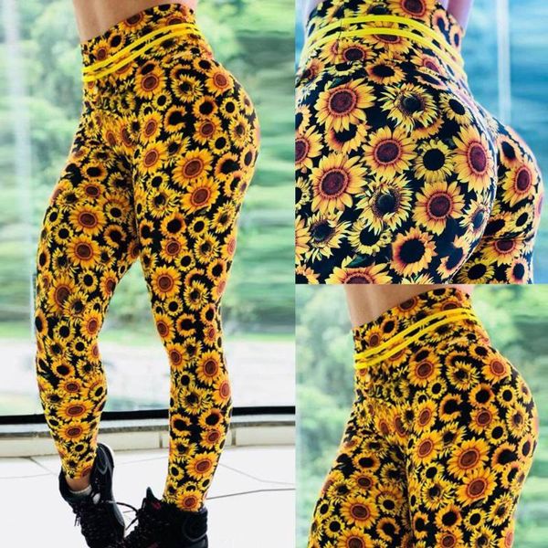 Serviette Pantalon Pour Sport Leggings Collants Femme Fitness Sans Couture Sport Legging Femmes Tournesol Imprimer Sportswear Gym Porter Leggins