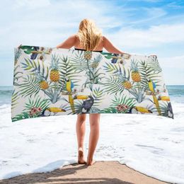 Serviette Ananas Et Perroquet Feuilles Vertes Printemps Ménage Bain Microfibre Séchage Rapide Visage Surf Impression Plage