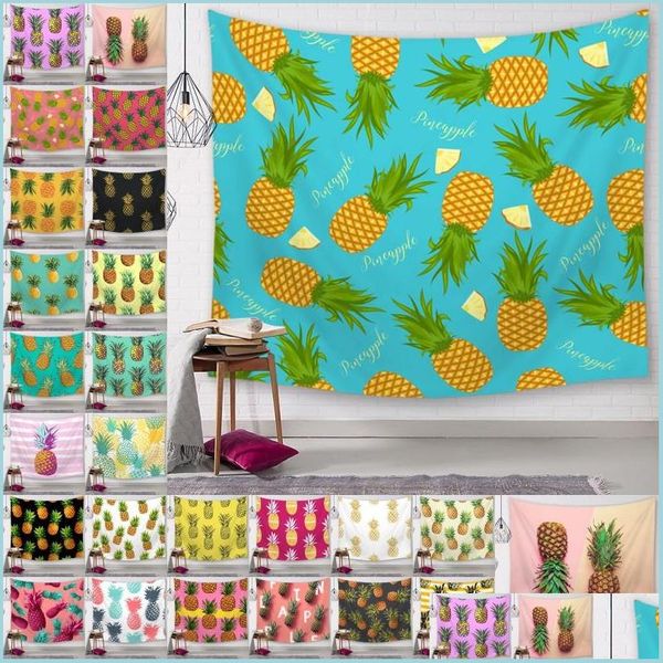 Serviette Série Ananas Tapisseries murales Serviettes de plage imprimées numériques Bain Décoration d'intérieur Nappe Tapis d'extérieur 150 x 130 cm Livraison directe Dhcnu