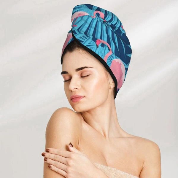 Serviette rose flamants et feuilles de palmier têtes de cheveux têtes de bain turban enveloppe rapide sèche pour sécher les femmes filles salle de bain