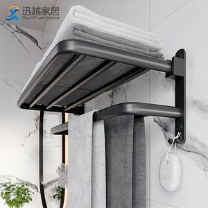 Portasciugamani 4060 CM Supporto pieghevole con gancio Accessori per il bagno Asta per montaggio a parete Appendiabiti per doccia Barra in alluminio Mensola nera opaca 220809