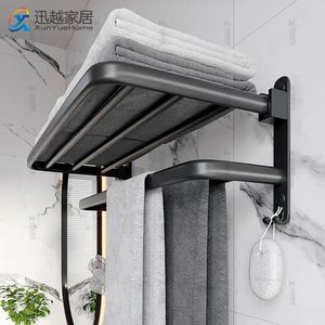 Porte-serviettes 4060 CM support pliant avec crochet accessoires de salle de bain support mural Rail de douche cintre barre en aluminium étagère noir mat 240304