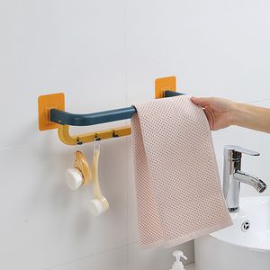 Porte-serviettes sans poinçonnage, toilettes, salle de bains, crochet pour tasse, Double couche, étagère pliable, finition de barre murale