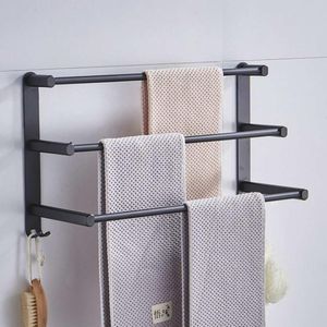 Handdoekrekken 1/2/3TIERS 60 cm Hanger Wall Monted Rack Aluminium Legering Badkamer Bar Rail Mat Black Silver Holder EU