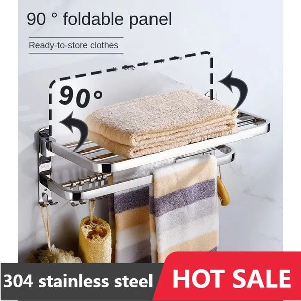 Toalleros 40-50 CM 304 Acero inoxidable Plegable Estante para toallas de baño móvil Estante para toallas de baño pulido Soporte para estante de almacenamiento Accesorios para ganchos 230927