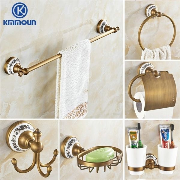 Porte-serviettes Antique Laiton Brossé Salle De Bains Accessoires Bar Porte-Papier Tissu Crochet Porte-Savon Tasse Brosse De Toilette 220924