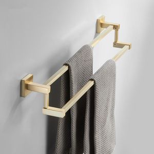 Toalleros Baño Barras dobles Cepillado Oro Latón 60 cm Estante Montado en la pared Accesorios de hardware de baño