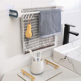 Porte-serviettes en plastique, support de salle de bain, barre sans Perforation avec crochet, ventouse, organisateur de cuisine et de ménage