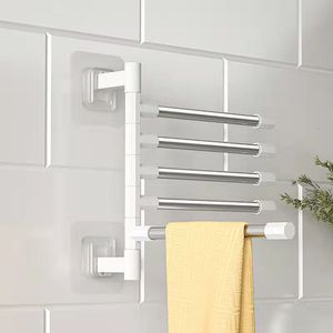 Towel Racks Bathroom Rack Rotatable Holder Space Aluminum 2/3/4/5-Bar Hanger Kitchen Shelf Paper Hanging Wall Mounted 230419